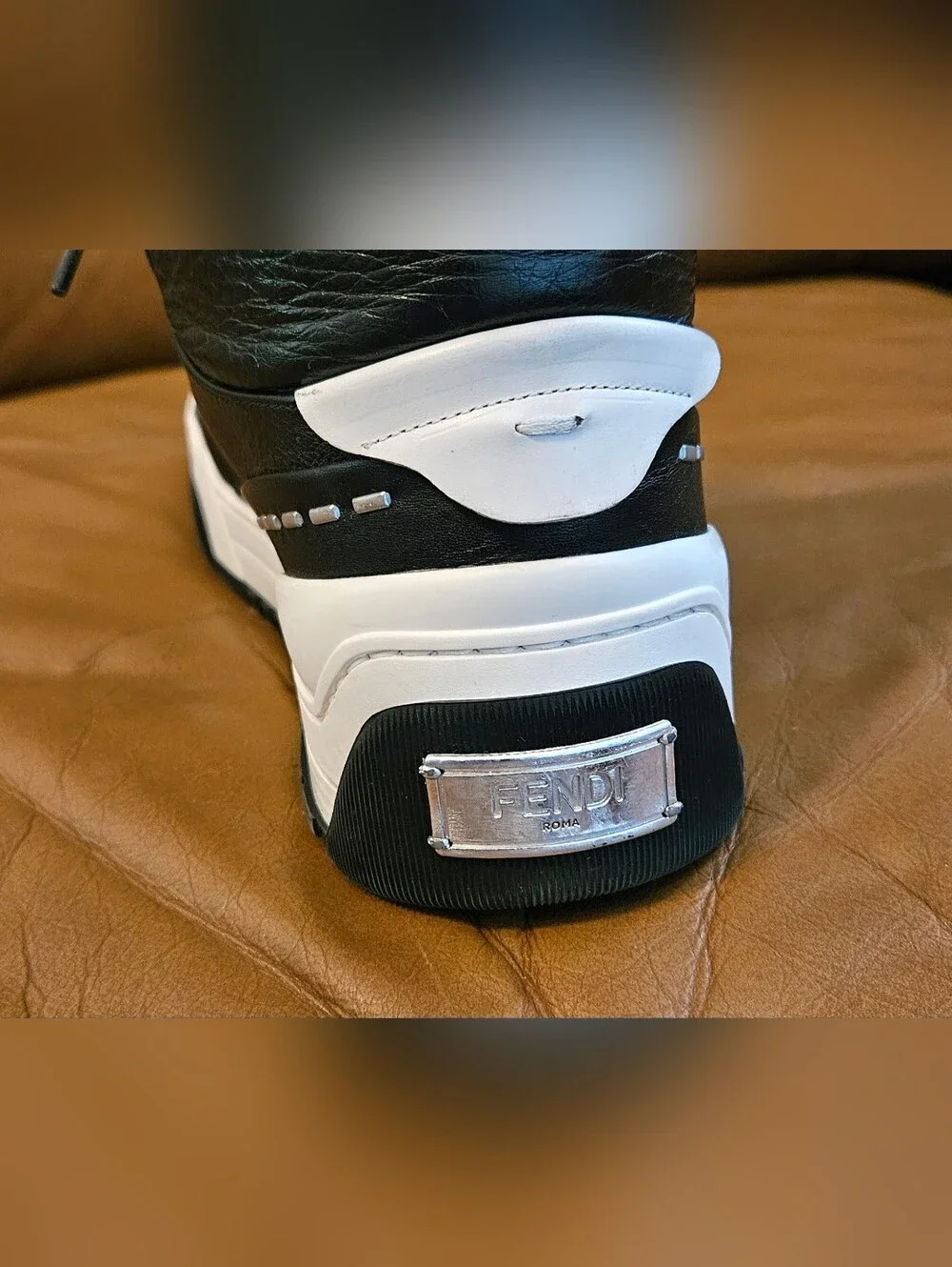 Men's Fendi Black Leather Designer High-End Sneakers Size 7 US